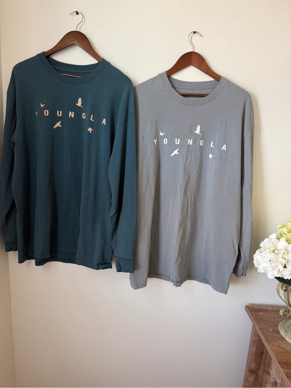 YoungLA M811 Long Sleeve Tee in Teal & Gray with Bird Graphic Bundle